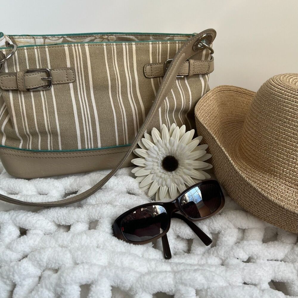 Tommy Hilfiger Striped Canvas Shoulder Bag Beige Coastal Preppy Boho - Picture 16 of 16